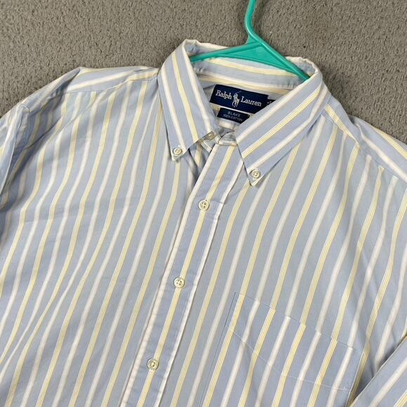 VTG Ralph Lauren Blake Button Down Shirt Men's Large Blue Yellow Striped Preppy - Picture 1 of 7